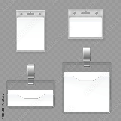 Set of Blank Plastic ID Card Holders. Vector