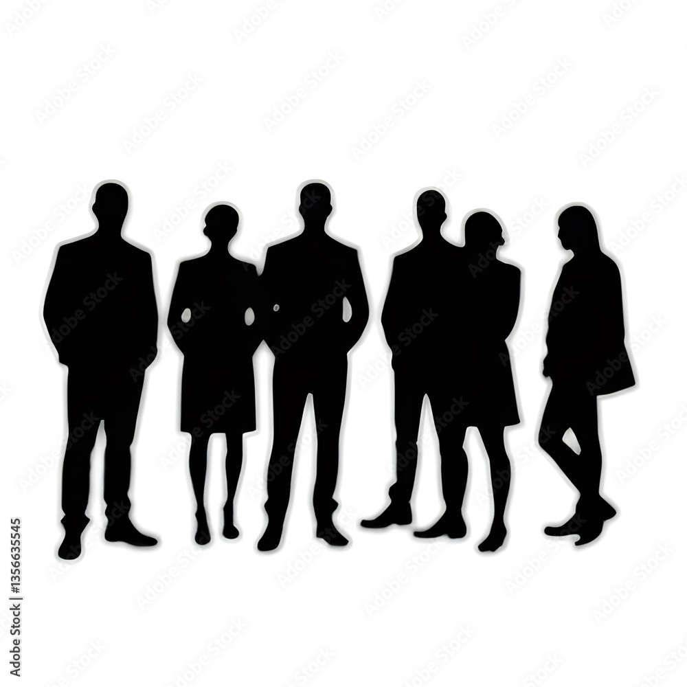 A united team of professionals standing together, showcasing strength and collaboration in sharp, bold silhouettes against a clean white background. A united team of professionals standing together, showcasing strength and collaboration in sharp, bold silhouettes against a clean white background.