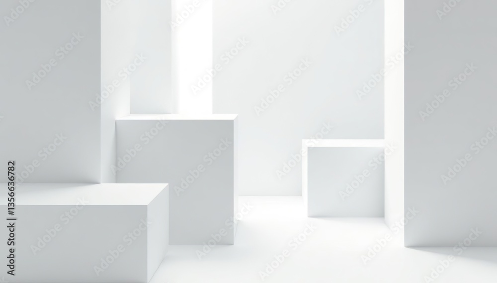 Abstract composition of white cubes in minimalist design, shape, contemporary Abstract composition of white cubes in minimalist design, shape, contemporary