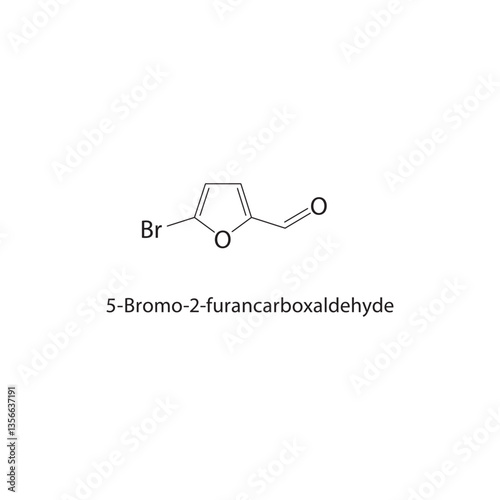5-Bromo-2-furancarboxaldehyde skeletal structure. Aldehyde derivative compound schematic illustration. Simple diagram, chemical formula.