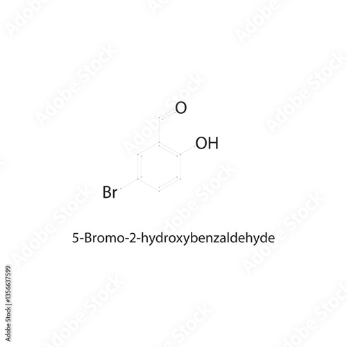 5-Bromo-2-hydroxybenzaldehyde skeletal structure. Hydroxybenzaldehyde compound schematic illustration. Simple diagram, chemical formula.