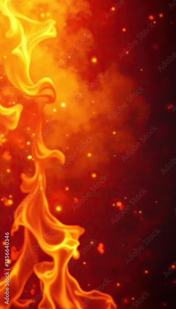 Fototapeta premium Abstract fiery background with orange fire texture, red border, yellow flames, and smoke pattern, in Halloween fall colors of orange, red, and yellow, Halloween, colors