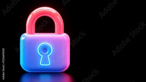 Bright Neon Padlock Icon on a Dark Background Symbolizing Security and Protection in Digital Environments