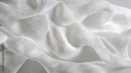 Close-up of a white fabric with wavy lines that create a wave-like pattern. the fabric appears to be made of a soft, silky material and has a smooth texture.