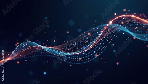 Abstract futuristic background with a wave of connecting dots and lines on a dark backdrop, creating a visually striking illustration of data technology,  wave,  abstract