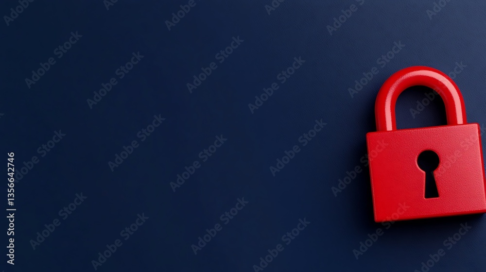 Fototapeta premium Bright Red Padlock on Dark Blue Background Symbolizing Security and Protection of Information and Assets