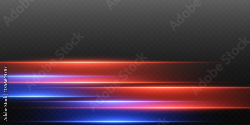 Red-blue lines of light and speed. On a transparent background.