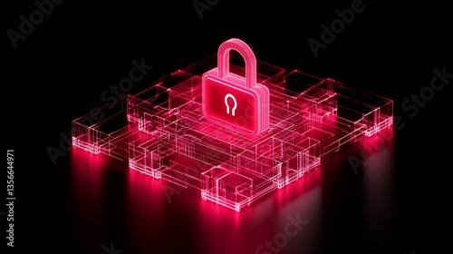 Digital Illustration of Neon Lock Symbolizing Cyber Security and Data Protection on Abstract Technology Background