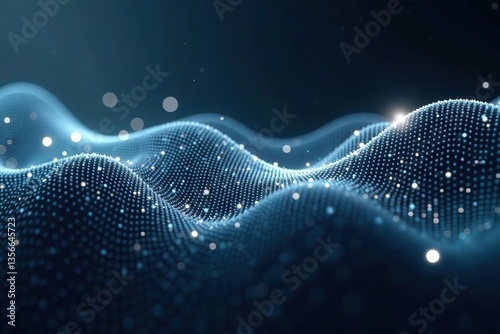 Abstract futuristic wave pattern with white and gray dots and light technology texture background,  pattern,  3d rendering