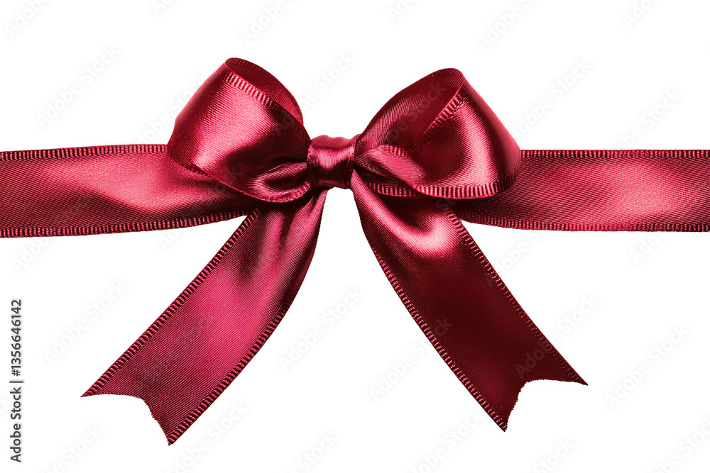 Fototapeta premium Satin red gift bow centered on ribbon strip as a png file with transparent background