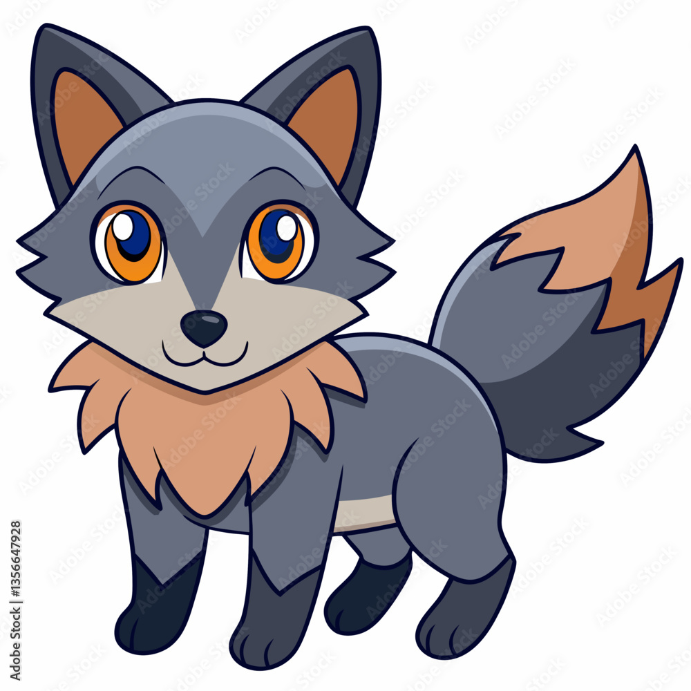 Obraz premium Cartoon Fox: A charming cartoon illustration of a fox, exuding a playful and friendly demeanor with big expressive eyes, perfect for projects needing a touch of whimsy and cheer.