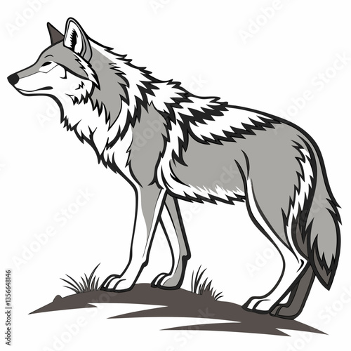 Solitary Sentinel: A powerful illustration of a gray wolf, a symbol of resilience and primal strength, depicted in striking detail and subtle shading, surveying its domain with a stoic gaze.