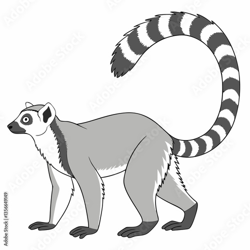 Lemur cartoon: A playful and enchanting Lemur depicted in an eye-level pose. Captured with fine lines and attention to detail, it's perfect for illustrating the unique wildlife character. 