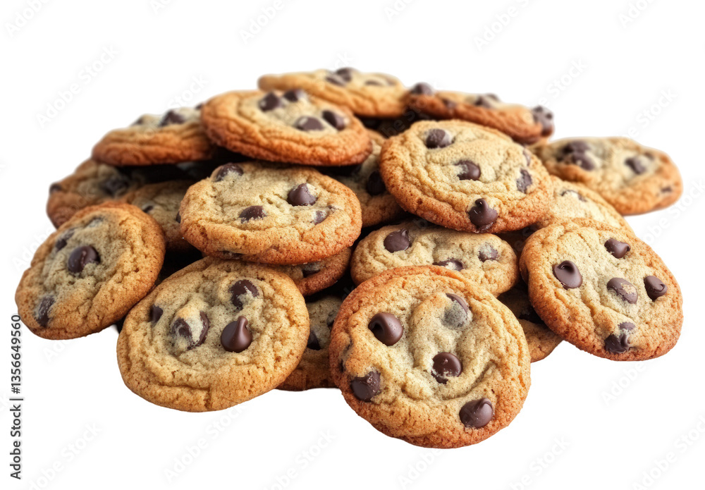 Pile of homemade chocolate chip cookies on transparent background Pile of homemade chocolate chip cookies on transparent background