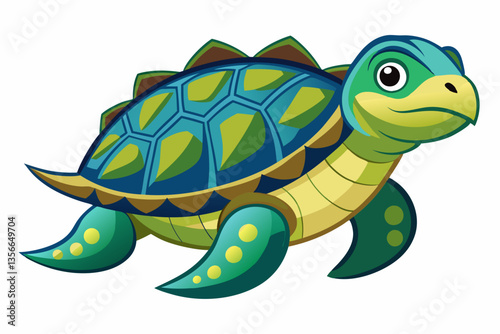 Vibrant Sea Turtle Illustration: A charming illustration of a sea turtle, its colorful shell a canvas of blues and greens, captures the serenity and beauty of marine life.