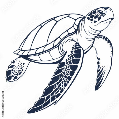Majestic Turtle Serenity: An artistic rendering unveils the graceful form of a sea turtle, showcasing intricate detail and tranquil essence. 