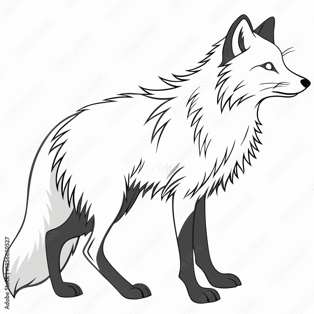 Obraz premium Arctic Fox Illustration: A sleek arctic fox, rendered in clean lines and graceful forms, stands poised in a dynamic stance, embodying the essence of winter's spirit.