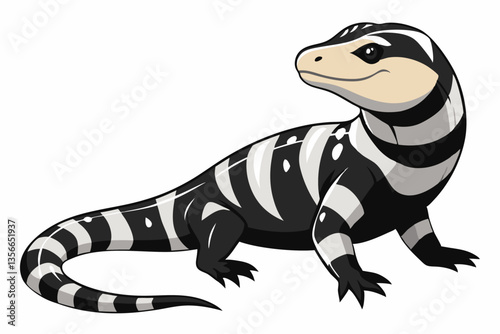 Striped lizard in artistic representation: A vibrant illustration of a striking, patterned lizard.  Showcasing the intricate details of this reptile in a playful, yet realistic artistic style.
