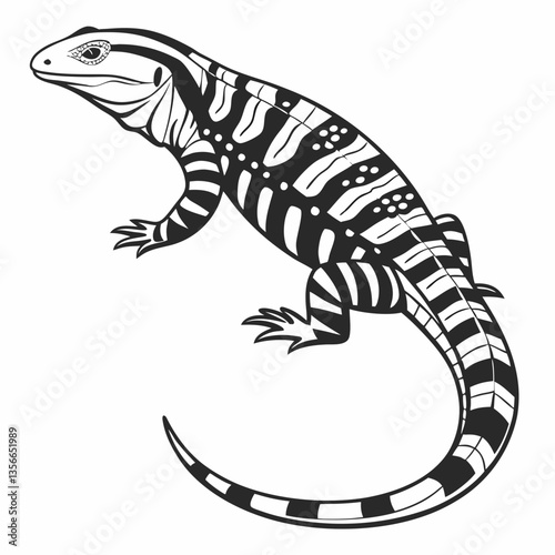 Elegant Reptile: A detailed illustration captures the essence of a striking reptile, showcasing its intricate scales and patterns in a sophisticated monochrome style.