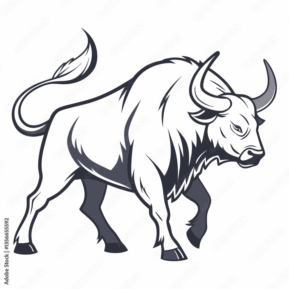 Obraz premium Strength and Power: A bold illustration of a bull showcasing strength and dominance. The artwork uses strong lines and contrasting shades to bring the animal's powerful form to life. 