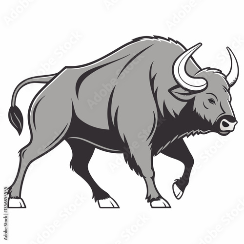Strength of a Bull: This powerful illustration of a bull, embodying strength and determination, is ready to charge