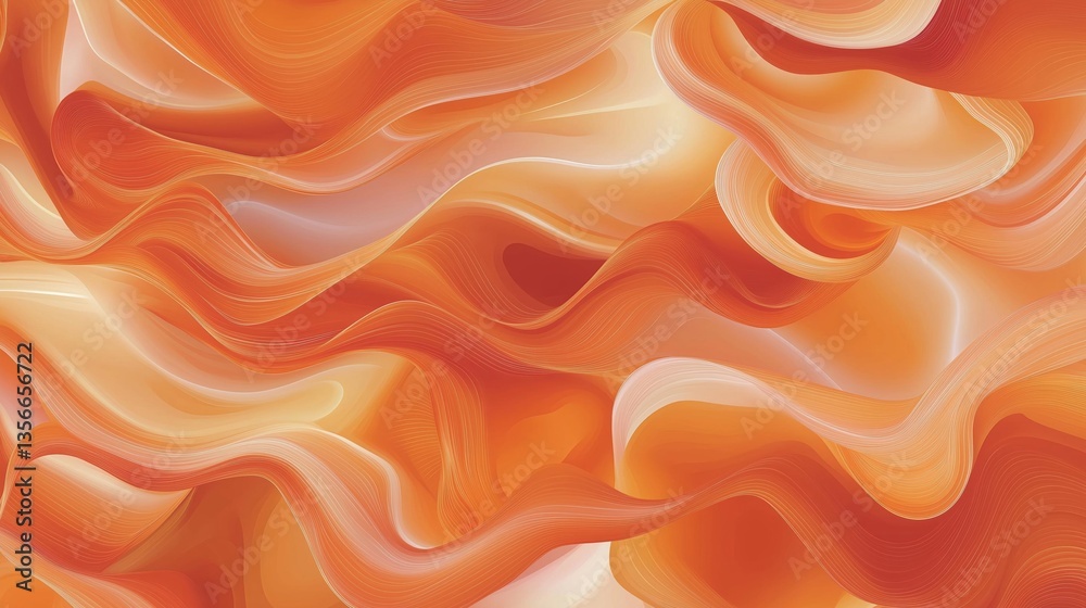 Obraz premium Abstract digital art piece that appears to be made up of wavy lines in a gradient of orange and yellow colors.