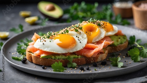Two pieces of whole grain toast topped with slices of avocado