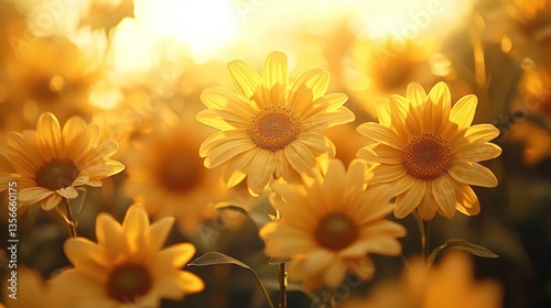 Sunlit sunflowers blooming in a summer field