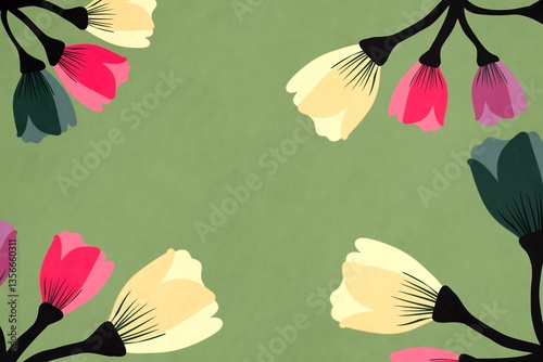 Illustration of colorful flowers on green background