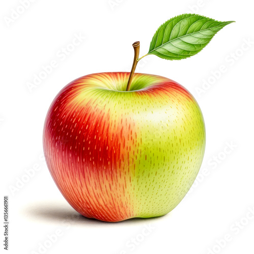 red apple with green leaf