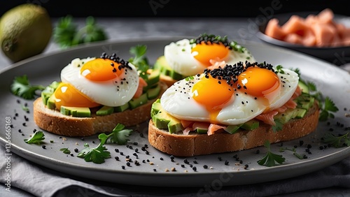 Two pieces of whole grain toast topped with slices of avocado