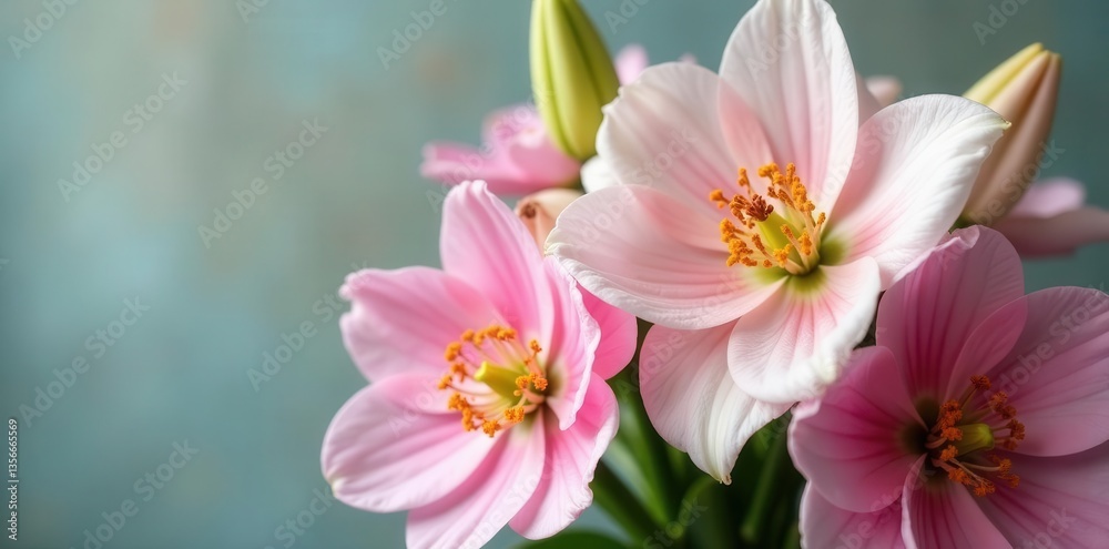 Pastel-toned ranunculus, anemones, and lilies in a spring bouquet, design, texture, petals Pastel-toned ranunculus, anemones, and lilies in a spring bouquet, design, texture, petals