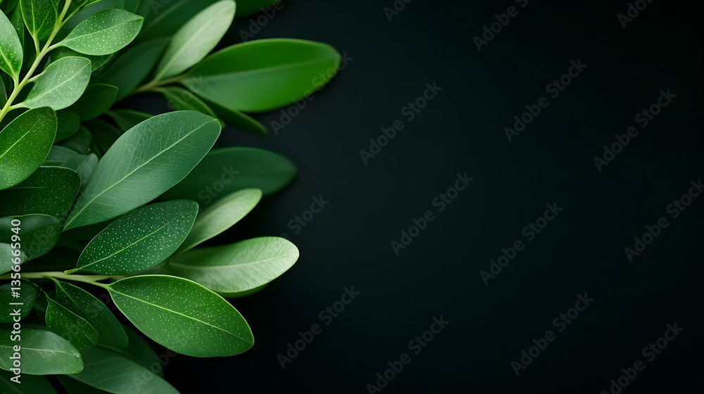 Fototapeta premium Green Leaves on Dark Background