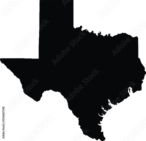Texas State Silhouette Illustration – Black Map Outline Icon Isolated on White Background