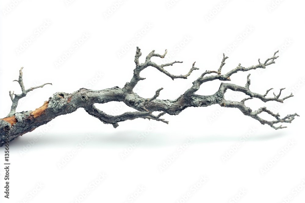 Rustic charm of weathered branch on white backdrop capturing nature's raw beauty and intricate details for artistic expression and design inspiration Rustic charm of weathered branch on white backdrop capturing nature's raw beauty and intricate details for artistic expression and design inspiration