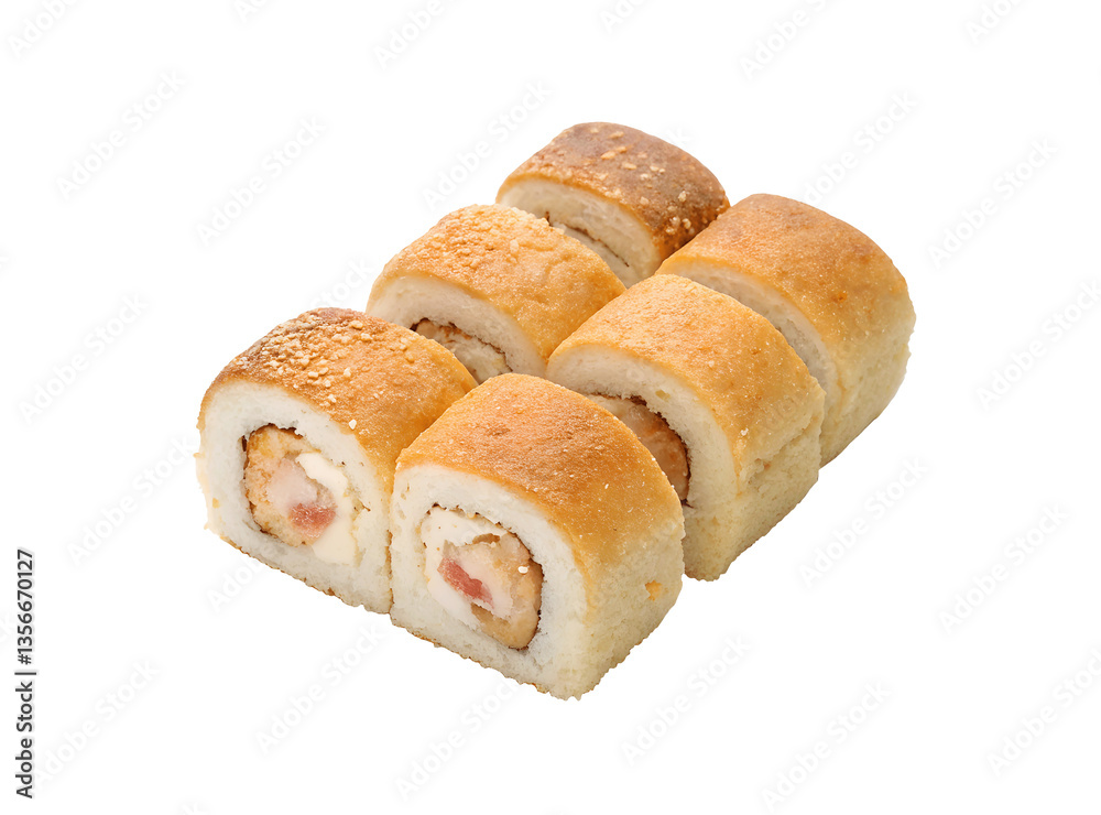 Anadama cinnamon raisin bread slice with visible raisins, isolated on white background, PNG cutout, fluffy texture, perfect for bakery displays