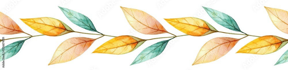 Obraz premium Elegant watercolor illustration of autumn leaves in warm colors on a white background featuring diverse shapes and sizes