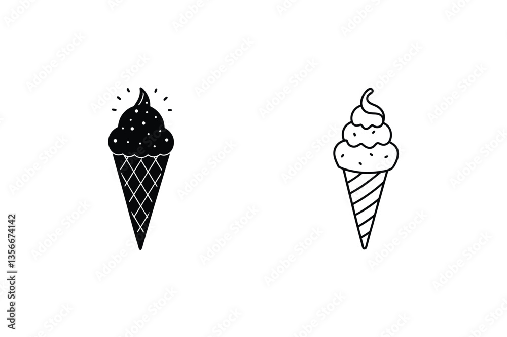 Ice Cream Cone Icons Dessert, Sweet Treat, Summer, Delicious, Frozen Ice Cream Cone Icons Dessert, Sweet Treat, Summer, Delicious, Frozen