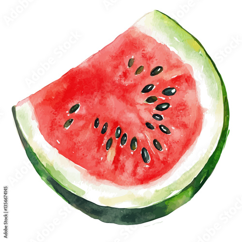 Watermelon Slice, watercolor vector, isolated on a white background.