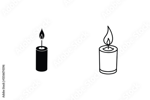 Simple Candle Icons Lit, Unlit, Black, White, Silhouette Designs