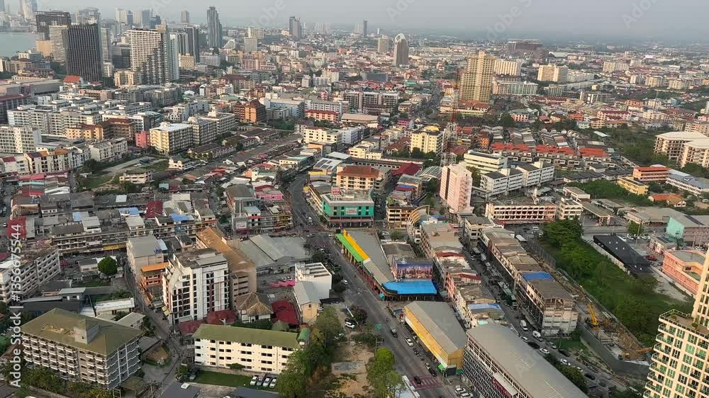 Evening sunset over pattaya city thailand Bang Lamung south east asia traffic chonburi district