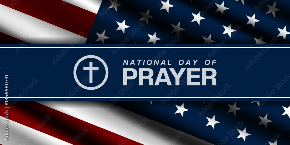 Obraz premium National Day Of Prayer. American flag and cross Suitable for posters, banners, social media and more. Blue background.