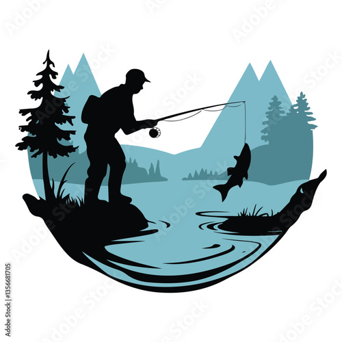 silhouette of a fisherman