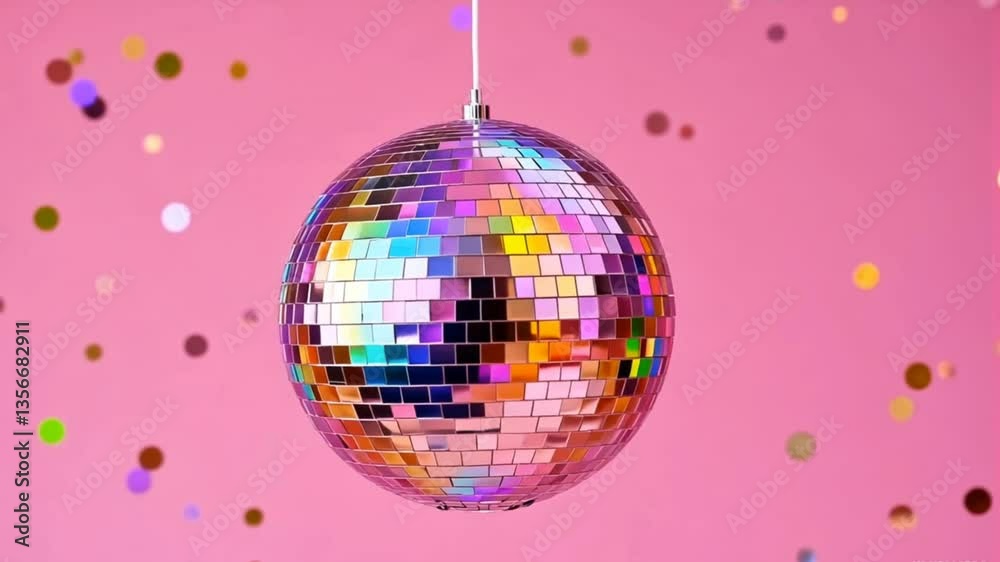 Vibrant Disco ball - Colorful disco ball balloon with confetti on pink background , Disco ball, balloon, confetti, colorful, party, celebration