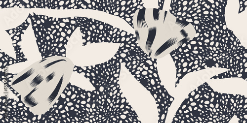 Abstract modern sophisticated exotic flowers print. Unique botanical seamless pattern. 