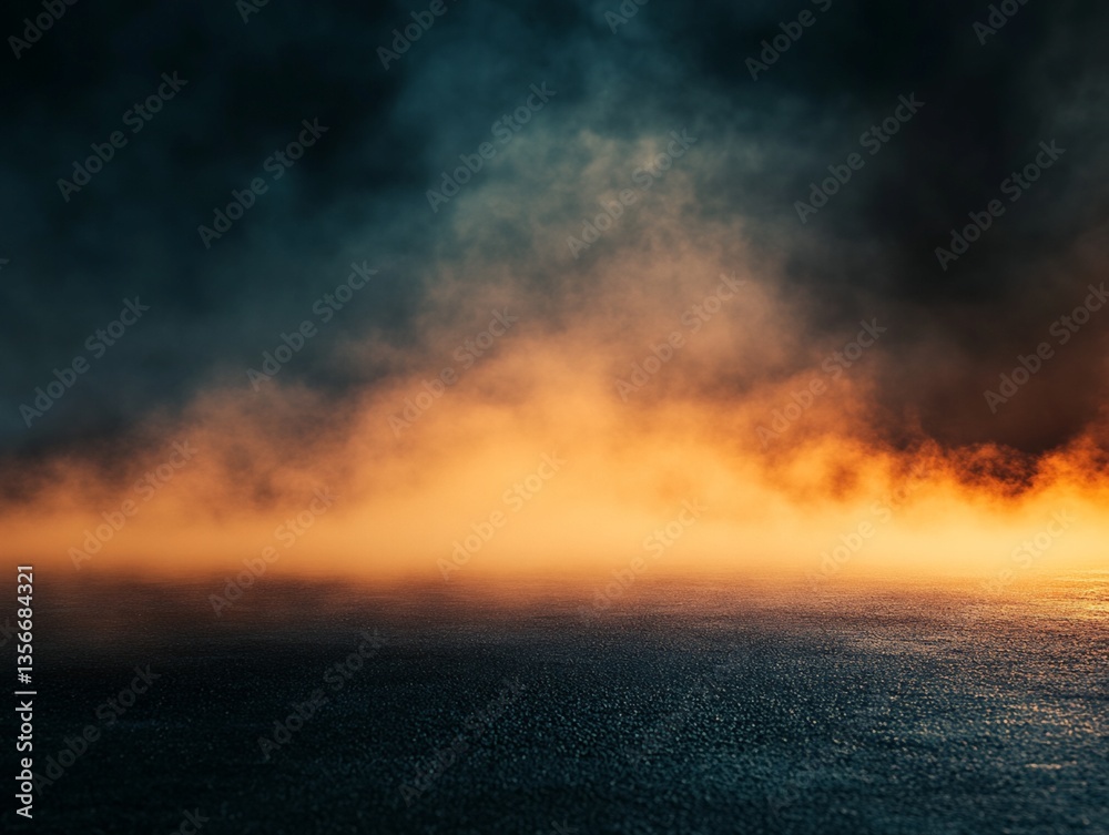 Naklejka premium Dark Teal and Orange Smoke Over Dark Ground Plane