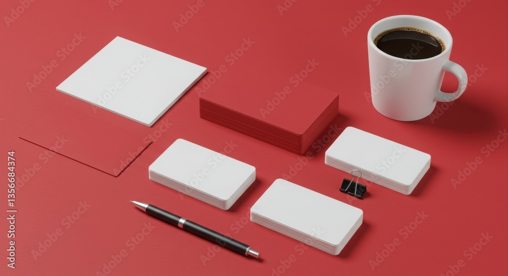 Branding mockups with coffee on red Branding mockups with coffee on red