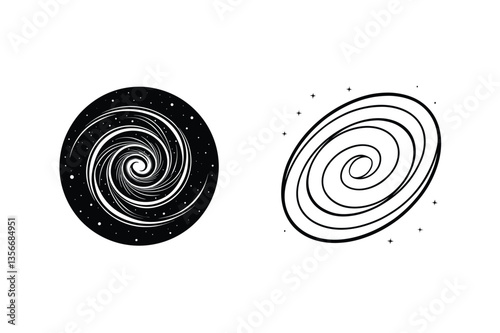 Spiral Galaxy Illustrations Cosmic Swirl, Celestial Design, Space Art