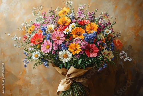 Wallpaper Mural Charming Rustic Bouquet of Vibrant Wildflowers in Eco-Friendly Brown Paper Torontodigital.ca