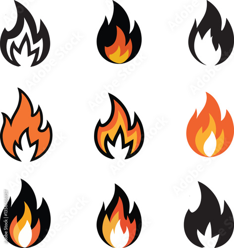 fire flames set icon vector design symbol . fire black and colorful 